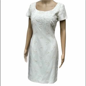 White Embroidered Short-Sleeve Mini Dress